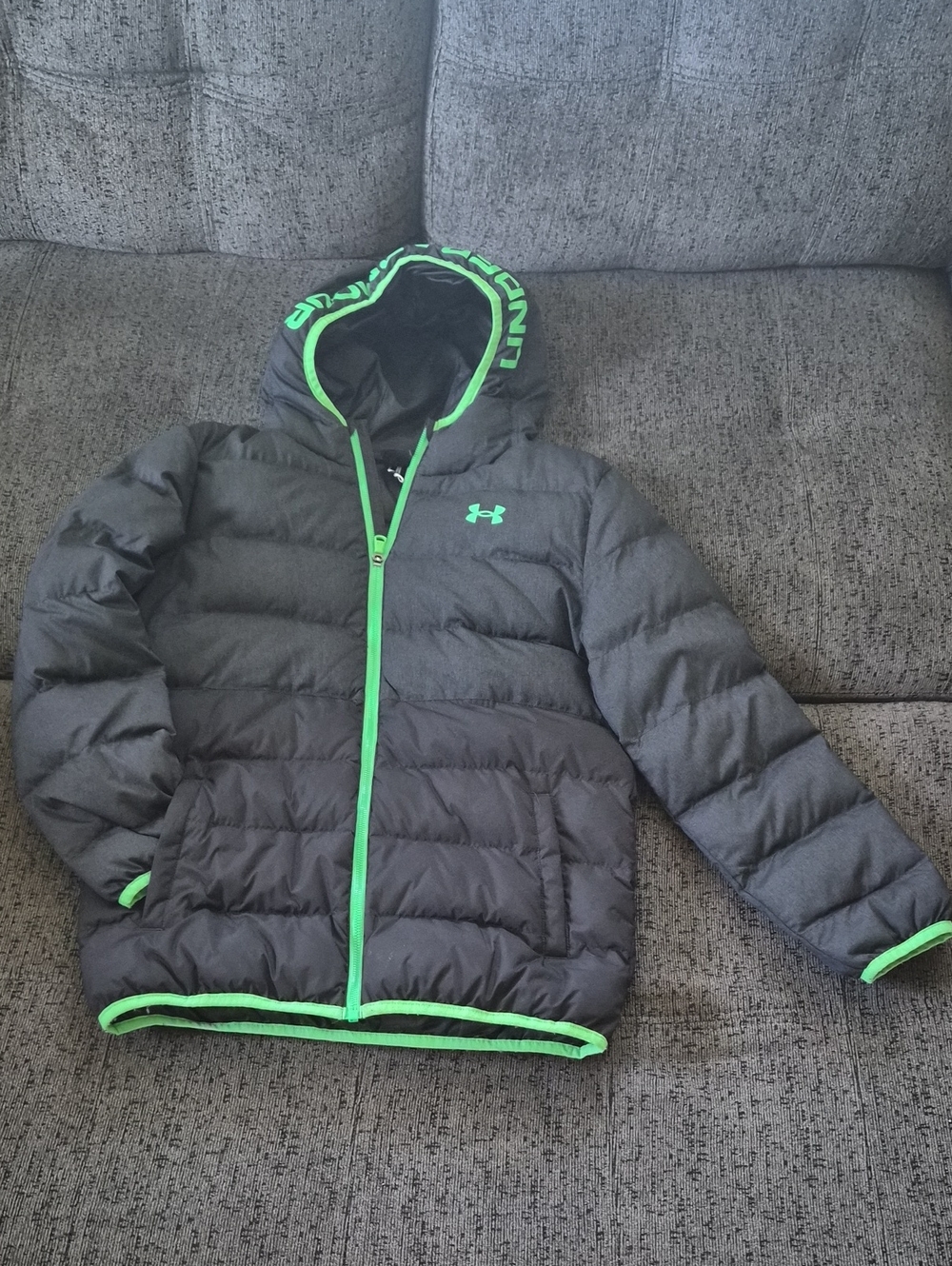Under Armour Kids Black Puffer Jacket with Neon Green Trim